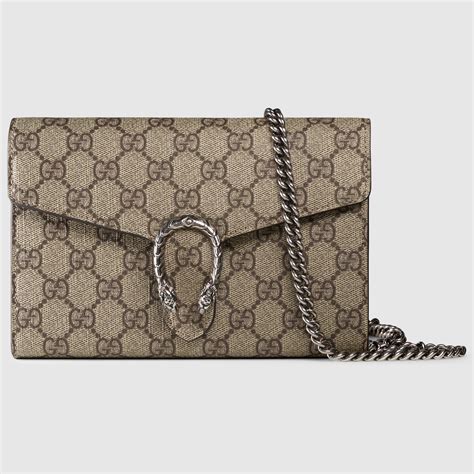 Gucci: Beige GG Dionysus Wallet Chain Bag 